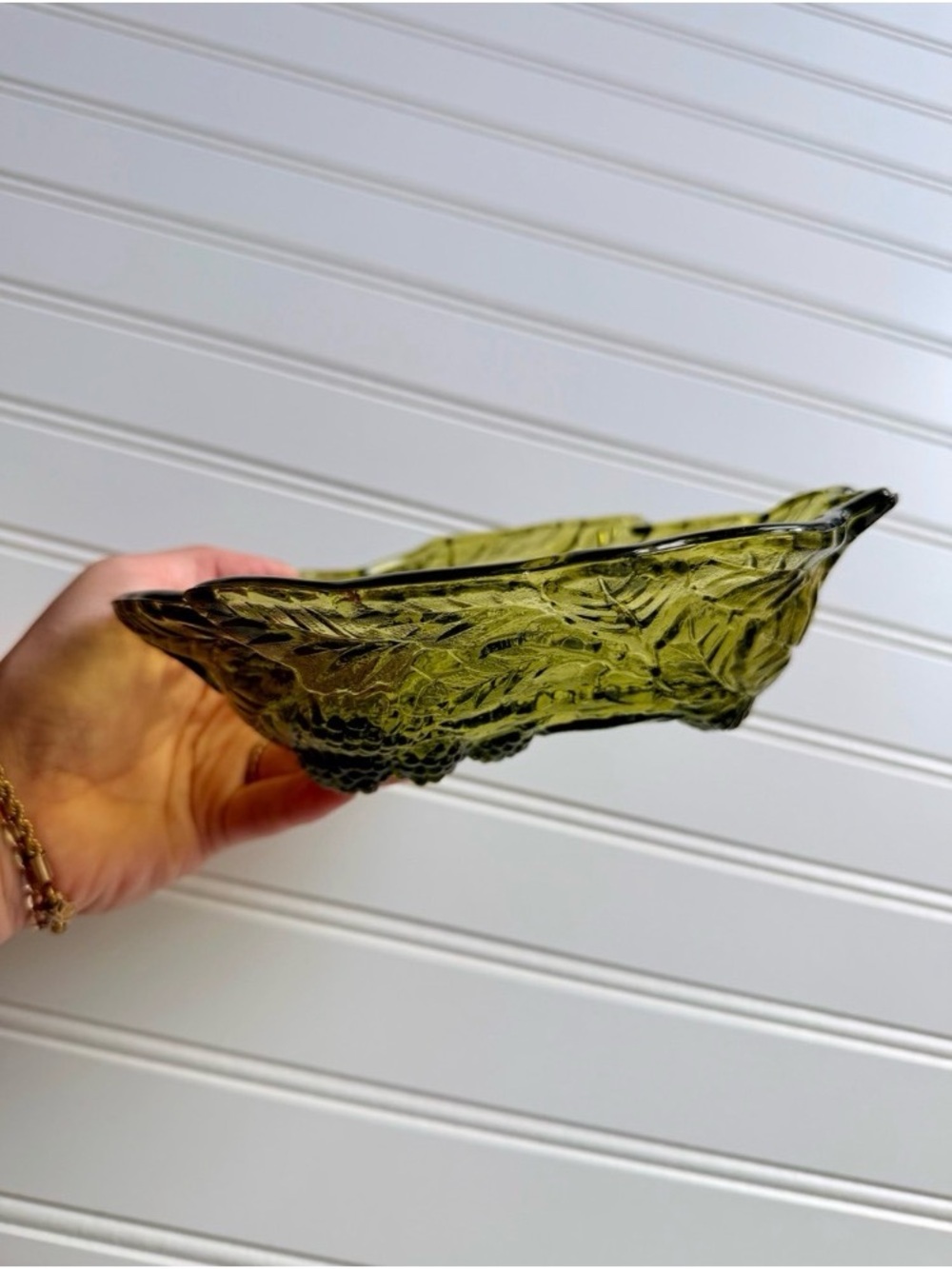 Indiana Glass Olive-Textured Leaf & Grape Glass Tray